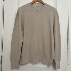 Zara Women’s XL Waffle Knit Crewneck Sweater 100% Cotton Cream Beige Minimalist